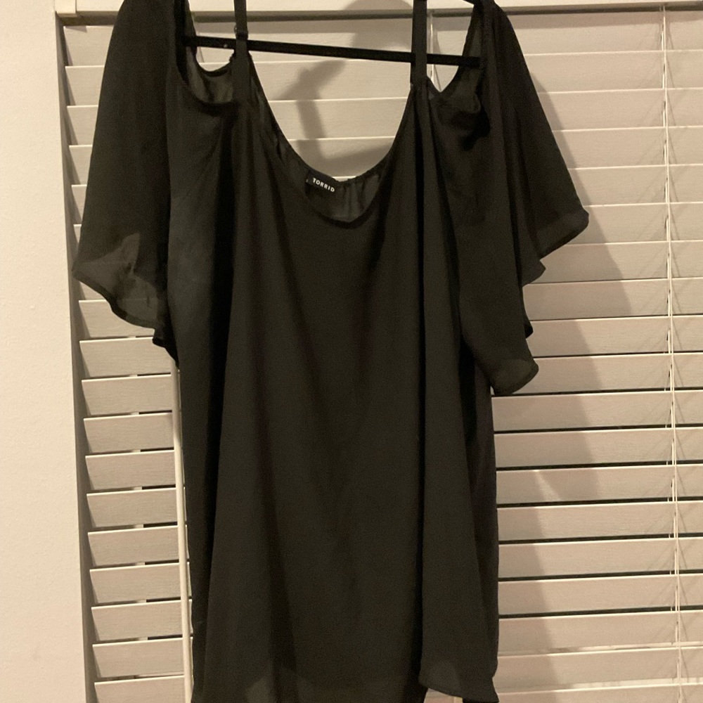 Black Cold-Shoulder Chiffon Blouse